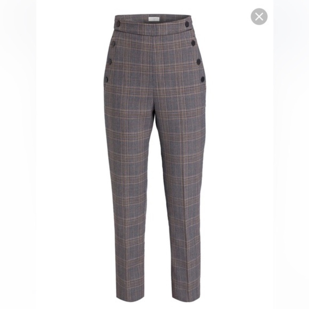 Sandro High- Waist Gray Plaid Button-Detail Pants